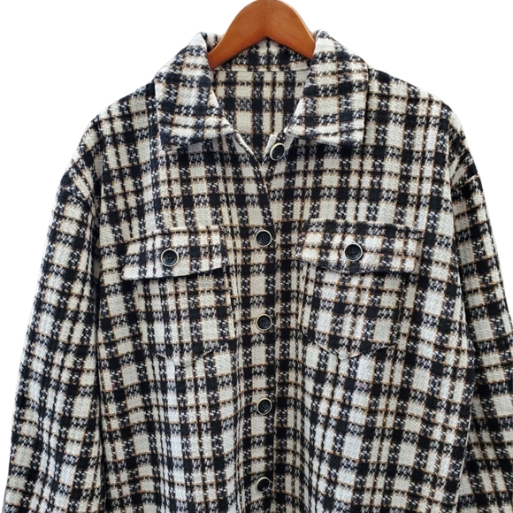 Drop Shoulder Plaid Tweed Pocket Coat - Picture 8 of 12